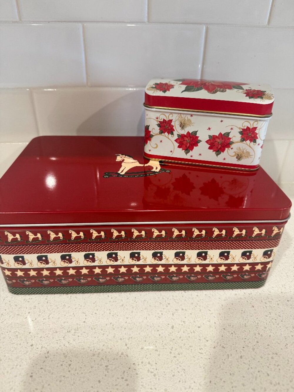 Christmas Decorative Metal Tins Set of 2 IKEA Rocking Horse Poinsettia
